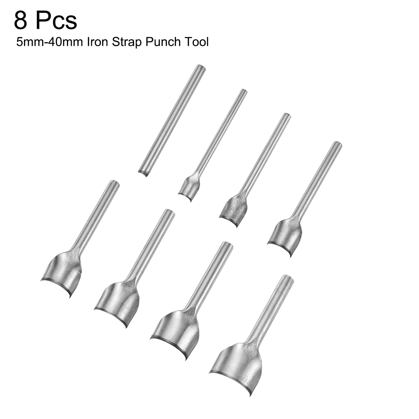 Uxcell 8pcs Half-Round Leather Cutter Punch 5mm-40mm Iron Strap Punch Tool for Crafting Strap Belt Wallet