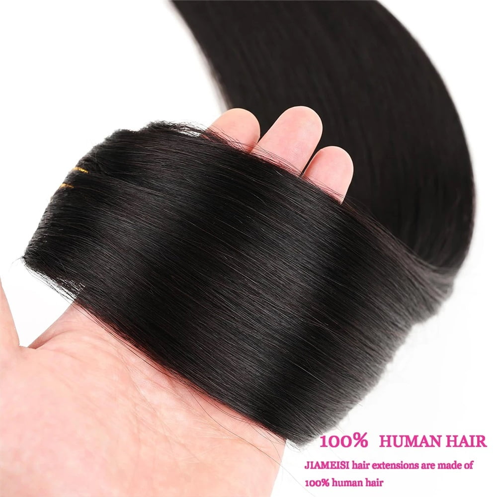 Clip in Hair Extensions Real Human Hair Remy Clip in Hair Extensions Double Weft #1B Natural Black