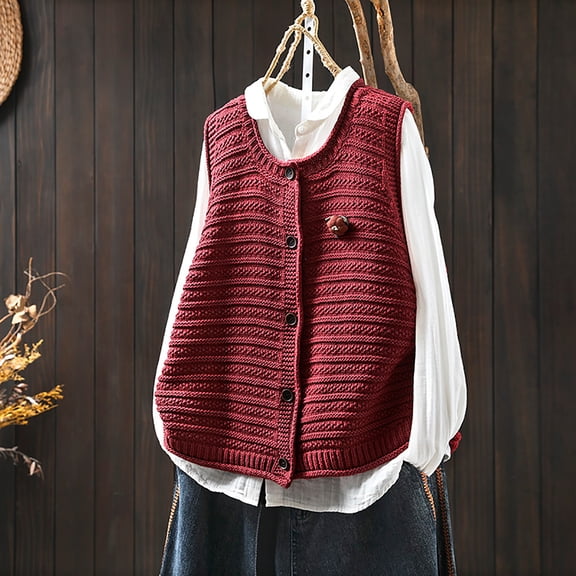 Ailaofu Womens’Knit Sweater Vest V Neck Sleeveless Cardigan Button Down Sweater Pocket Outwear Tops