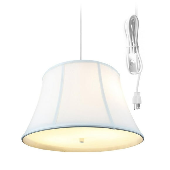 HomeConcept 2 Light Swag Plug-in Pendant 17" w White Linen with Diffuser, White Cord