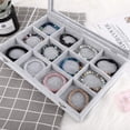 thumbnail image 4 of Organizador de joyas, caja de almacenamiento de 12 rejillas con tapa de metal, caja de almacenamiento de joyas para relojes, anillos, aretes, pulseras, color gris, 4 of 5
