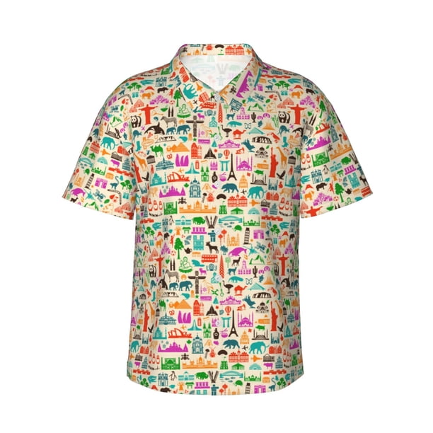 Balery Travel Camisas hawaianas de manga corta para hombre, camisas playeras de corte holgado, camisas de vacaciones con botones,Large