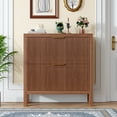 thumbnail image 6 of Modern Slatted Wood Shoe Organizer with Dual Flip Drawers, Slim Shoe Storage Cabinet, Wood Freestanding Organizer Shoe Rack for Entryway, Small Spaces, or Hallway, Walnut, 6 of 7