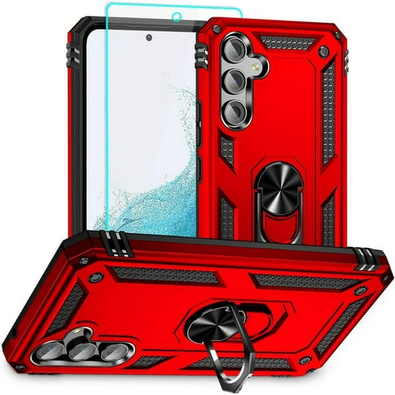 for Samsung A54 5G Case, Galaxy A54 5G Phone Case with HD Screen Protector, [Military Grade 16ft. Drop Tested] Ring Shockproof Protective Phone Case for Samsung Galaxy A54 5G,Red