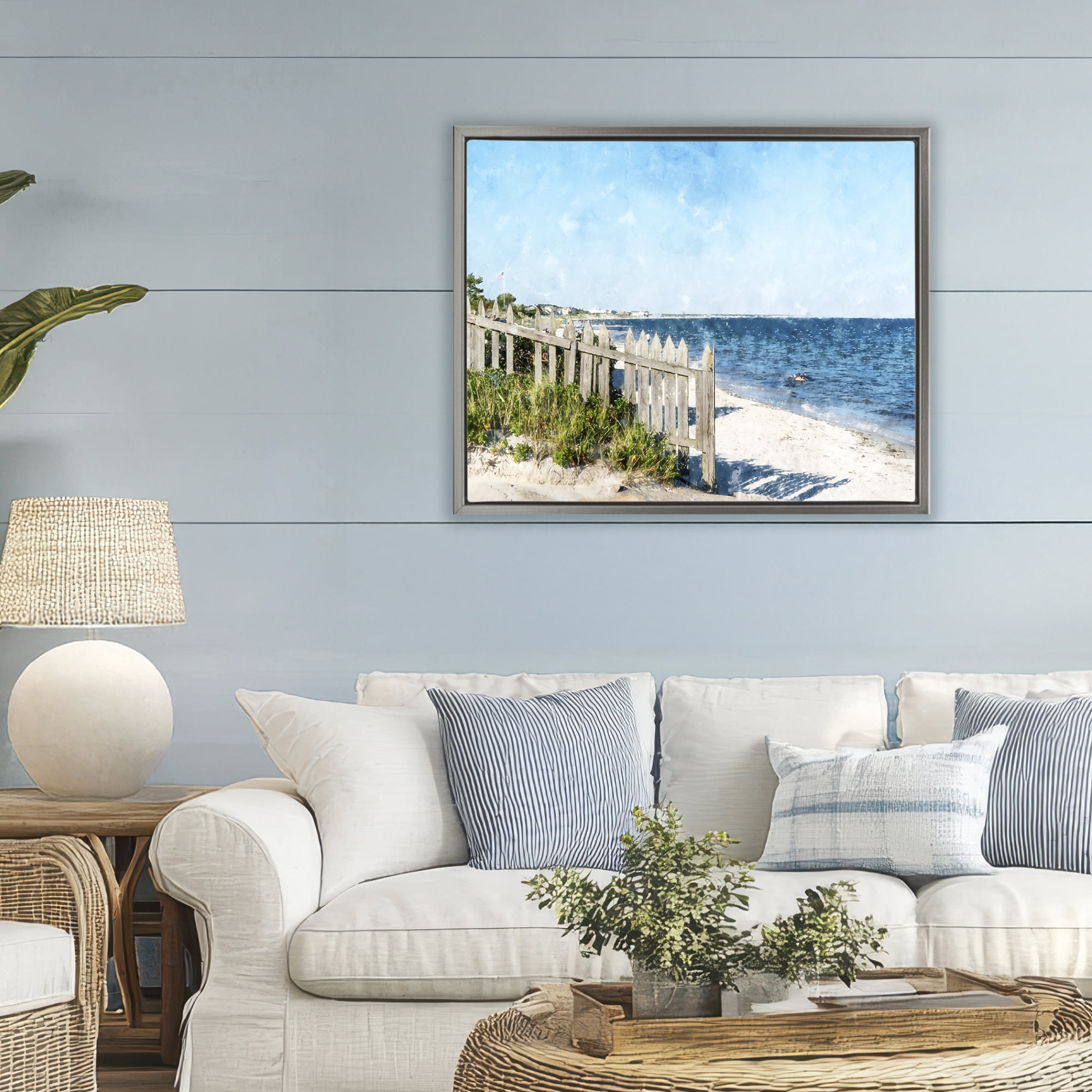 Stupell Industries Beach Pickets View Gray Framed Floater Canvas Wall Art, design by Kim Curinga