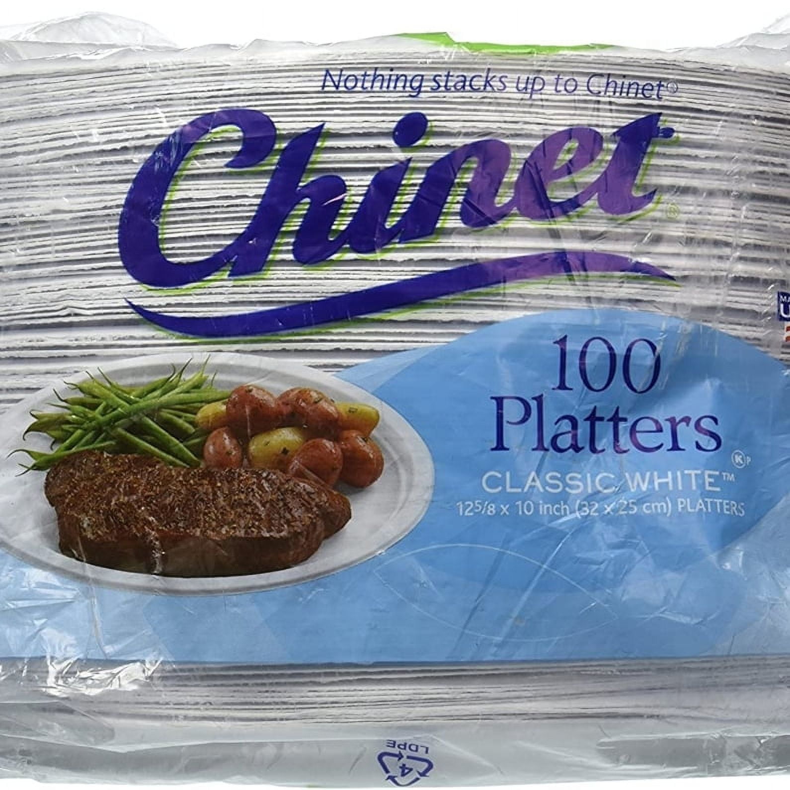 Chinet Classic White Paper Platters, 12 5/8 x 10", 10 Count