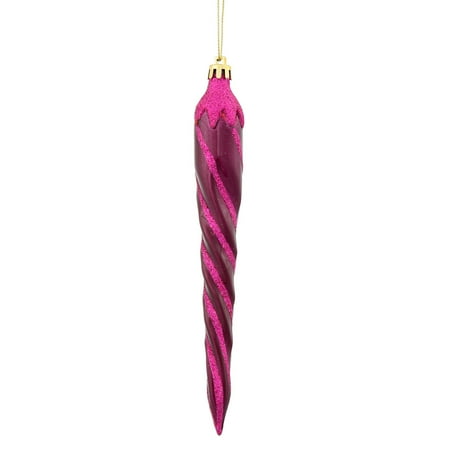 This Is Christmas Maroon 5 8ct Maroon Pink Glitter Spiral Icicle Shatterproof Christmas Ornaments 7.5