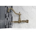 thumbnail image 2 of Kingston Brass KS1243AL Heritage Wall Mount Bridge Kitchen Faucet, Antique Brass, 2 of 5