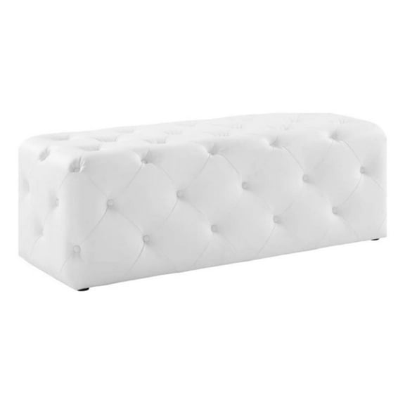 Pemberly Row 16.5" Modern Faux Leather Button Tufted Entryway Bench in White