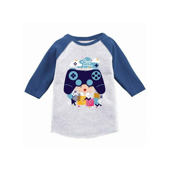 Awkward Styles Video Game Birthday Toddler Raglan Kids 3rd Birthday Party Funny Gamer Birthday Party Video Game Tshirt for Kids Video Game Gifts for 3 Year Old I'm Three Birthday Baseball Shirt