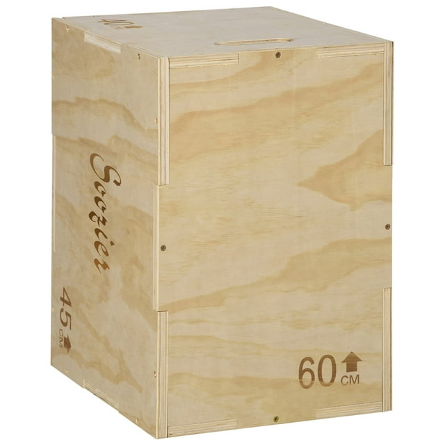 CoSoTower Boîte en Bois 3-en-1, Boîte de Saut Pliométrique avec Poignées pour Gym à Domicile, Entraînement, Naturel