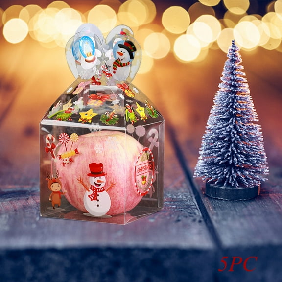 Iumwxz 5pcs Clear Candy Apple Boxes with Cute Pattern,Christmas Eve Safe Fruit Box Christmas Gift Box Candy Box Christmas Gift for Xmas Decorations Candy Apple Kit 3.34x3.34in
