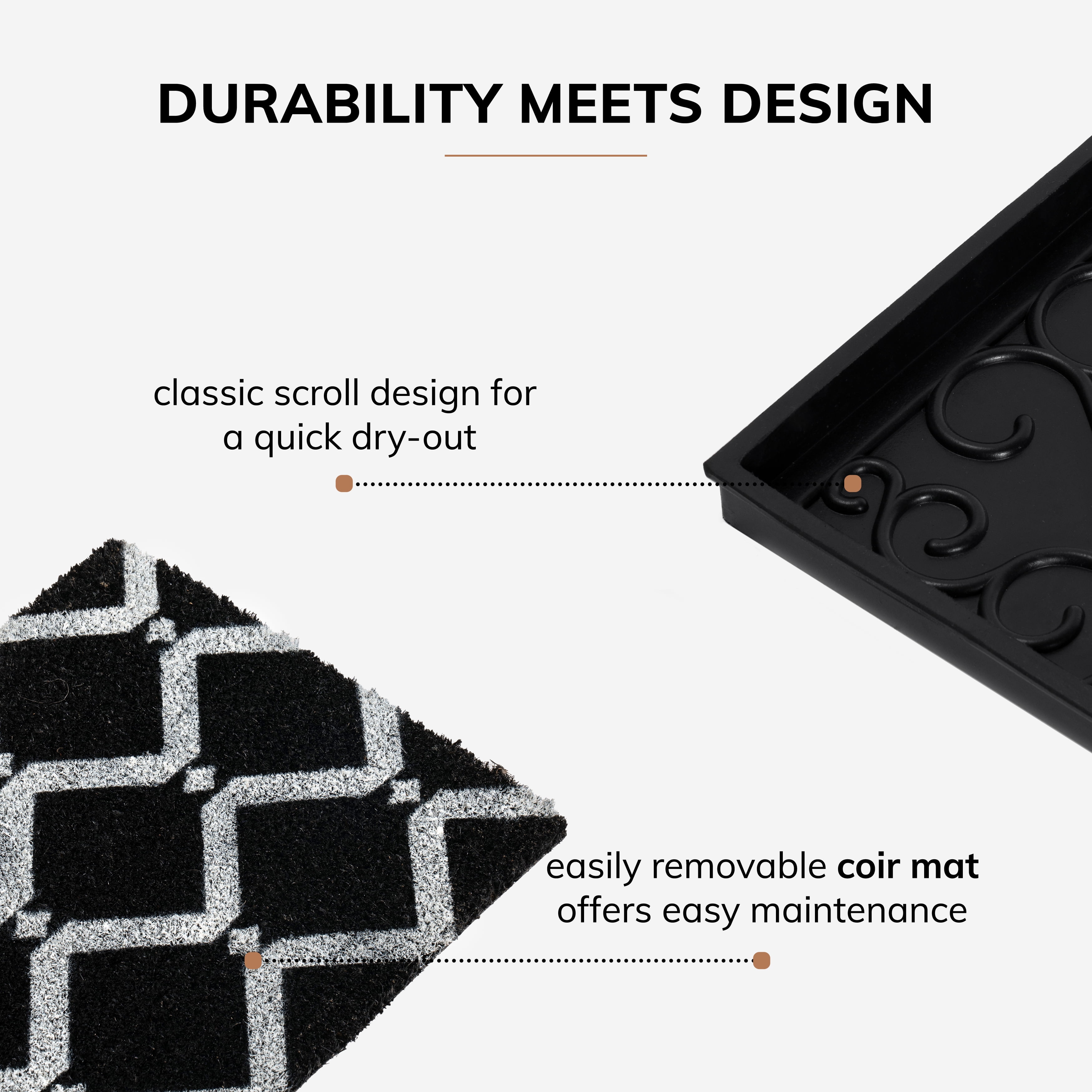 Natural & Recycled Rubber Boot Tray with Black & Ivory Diamond Coir Insert