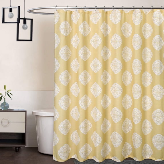 Shower Curtains, Decorative Medallion Damask Print 200GSM Fabric Shower Curtains with Reinforced Buttonholes for Bathroom,Yellow,72"x72"