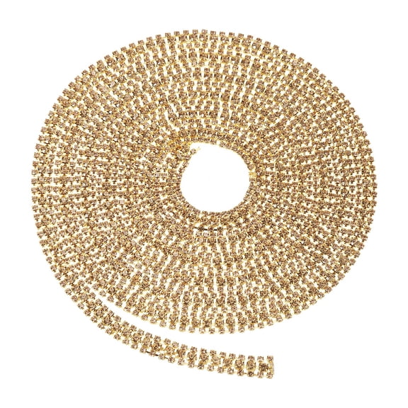 Uxcell 2 Yards 3 Rows Crystal Rhinestone Close Chain Trim, Claw Cup Chain with Gold Base for DIY Craft, Crystal Yellow