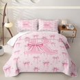 thumbnail image 2 of Erosebridal Bowknot Letter R Bed Spread Queen for Girls, Striped Bow Princess Queen Coverlet Set, 3-Piece, 2 of 7