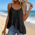 thumbnail image 6 of ClodeEU Women's Linen Blend Round Neck Spaghetti Strap Tank Top, Casual Pleated Asymmetrical Hem Blouse Black,Women's Plus L, 6 of 9