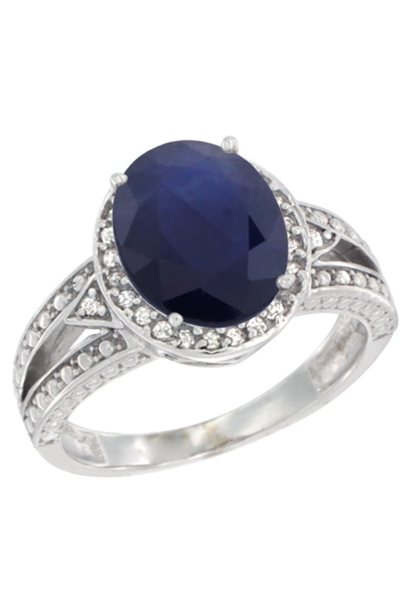 14K White Gold Natural Diffused Ceylon Sapphire Ring Oval 9x7 mm Diamond Halo, size 5