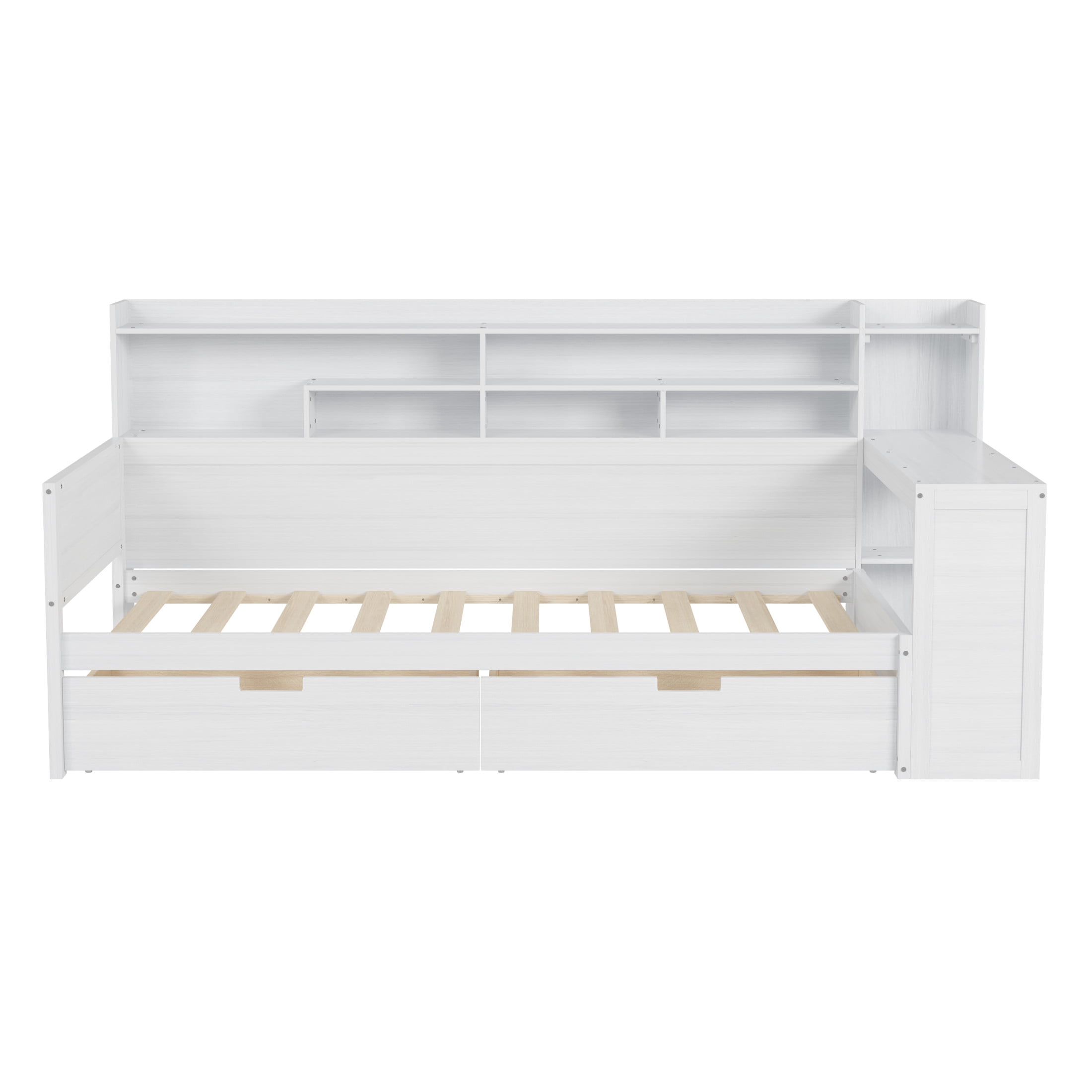 Noble House Twin Size Daybed with Storage Shelves, 2 Drawers and Study Desk, Antique White