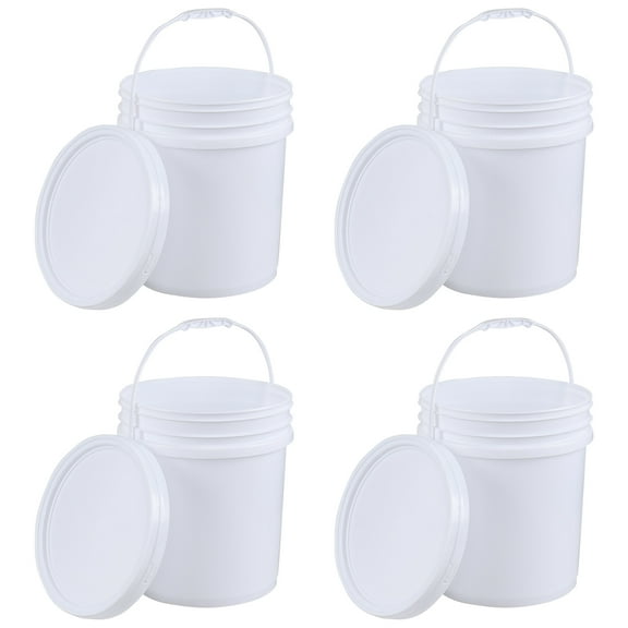 Anbers 4-Pack 6.6 Gallon Round Plastic Bucket with Lid, Food Bucket Pail with Handle, White