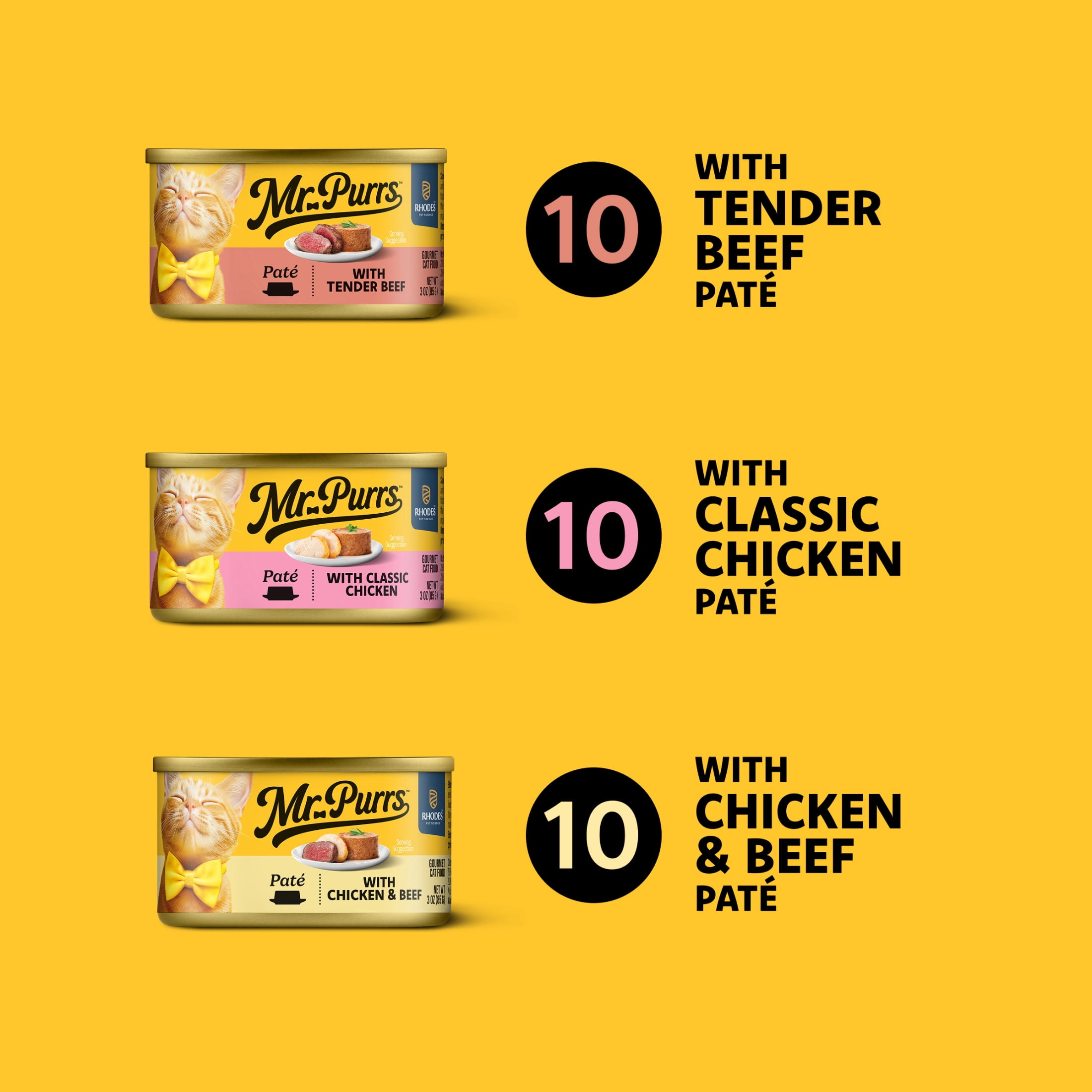 Mr Purrs Poultry & Beef Pate Wet Cat Food, 3 oz Can, 30 Pack