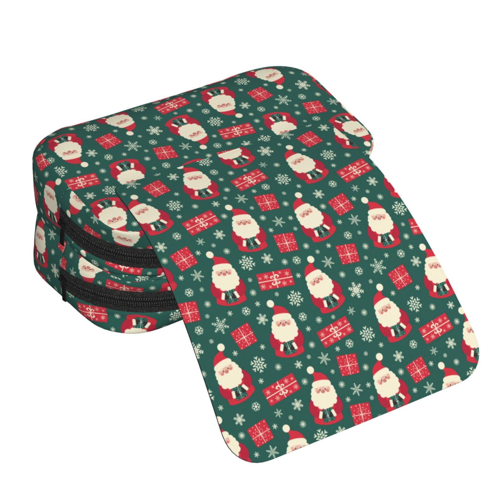 Rateoe Santa Claus Pattern Double Clamshell Pen Case, Storage Organizer with Two Zipper Compartments– Holds Up to 50 Pencils & Pens