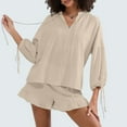 thumbnail image 2 of Women'S Shorts Set, Two-Piece, Long-Sleeved Tie-Dress Top and Ruffled Boxer Shorts, Matching Casual Set Khaki S, 2 of 7
