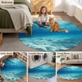 thumbnail image 6 of Summer Sea Round Living Room Rugs 6 ft, Underwater Blue Ombre Ocean Waves Seascape Sand Washable Area Rug with Non-Slip Sturdy Edge Binding Round Carpet for Kitchen Office Bedroom, 6 of 9