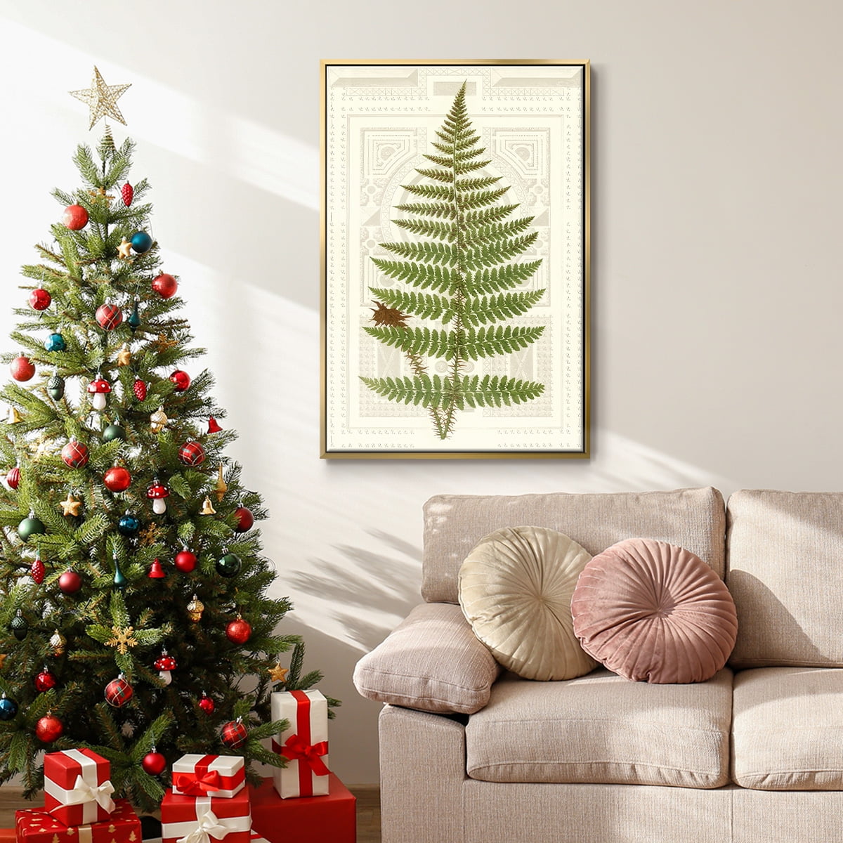 Garden Ferns V - Framed Gallery Wrapped Holiday Canvas - 17 x 25 - Gold Frame