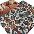 thumbnail image 2 of Brown Teal Boho Area Rug 5x7 FT, Non Slip Bedroom Throw Carpet, Ethnic Rustic Abstract Flowers Washable Soft Floor Carpet Non-Shedding Rug for Dining Room Bedside Classroom Desk, 2 of 9