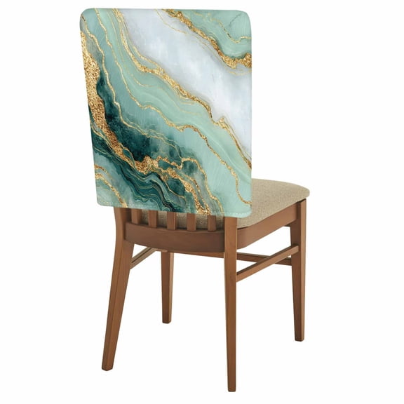 Green Gold Marble Chair Covers Set of 4 Luxury Gorgeous Ocean Abstract Chair Back Covers Stretch Removable Washable Slipcovers Protector for Dining Room Kitchen Party Decor