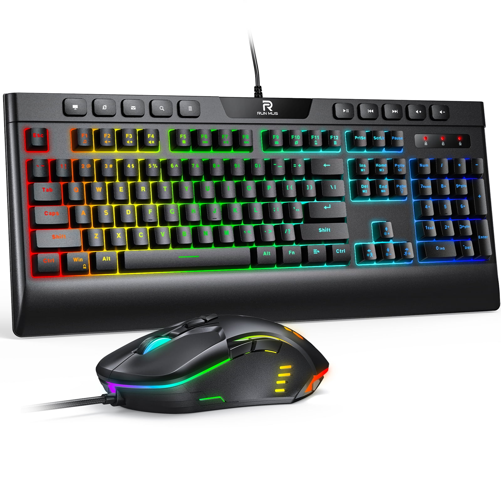 RUNMUS Gaming Keyboard and Mouse, Wired RGB Gaming Keyboard and Wired