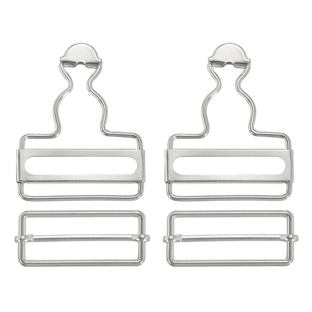 Unique Bargains Overall Buckles 2 Sets Metal Suspender Replacement Buckles 40mm Silver Tone