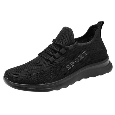 

XINSHIDE Shoes Fashion Autumn Men Sports Flat Non Slip Lace Up Fly Woven Mesh Breathable Solid Color Simple Style Shoes For Men
