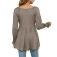 thumbnail image 7 of JGGSPWM Women's Loose Ruffle Hem Cuff Long Sleeve Blouse High Low Peplum Top Solid Elegant Pullover Shirts Coffee XL, 7 of 7
