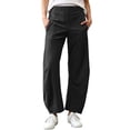 thumbnail image 3 of Womens Barrel Travel Pants Elastic Waist Baggy Ankle Pants with Pockets, Nylon Fabric, Relaxed Fit, Curved Tapered Leg, Casual Work Trousers | VerBelle,Black 2XL, 3 of 9