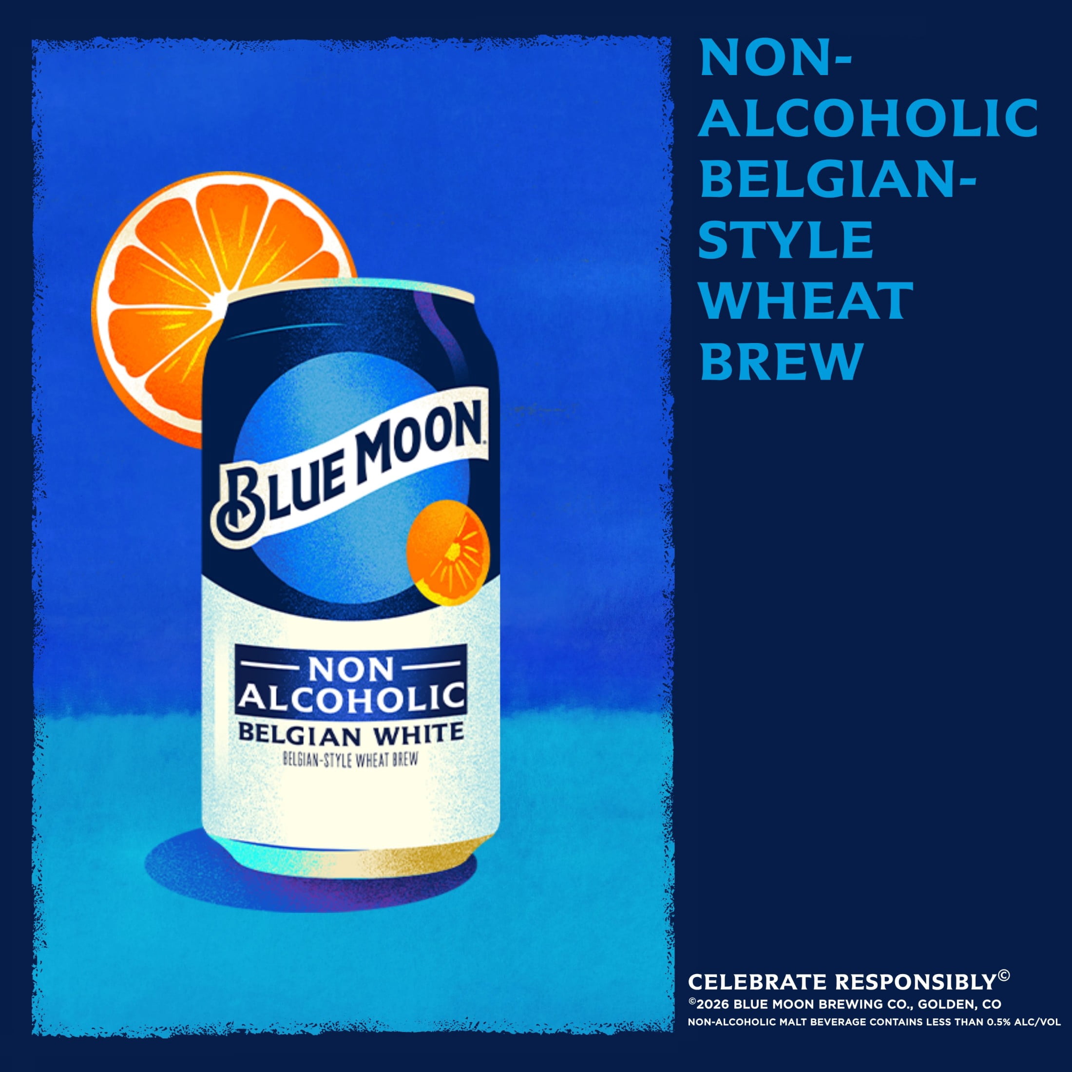Blue Moon Non-Alcoholic Belgian White Craft, 6 Pack, 12 fl oz Aluminum Cans, 0.45% ABV