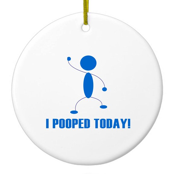 DistinctInk Hanging Ceramic Christmass Tree Ornament with Gold String - Great Gift / Present - 2 3/4 inch diameter - I Pooped Today!
