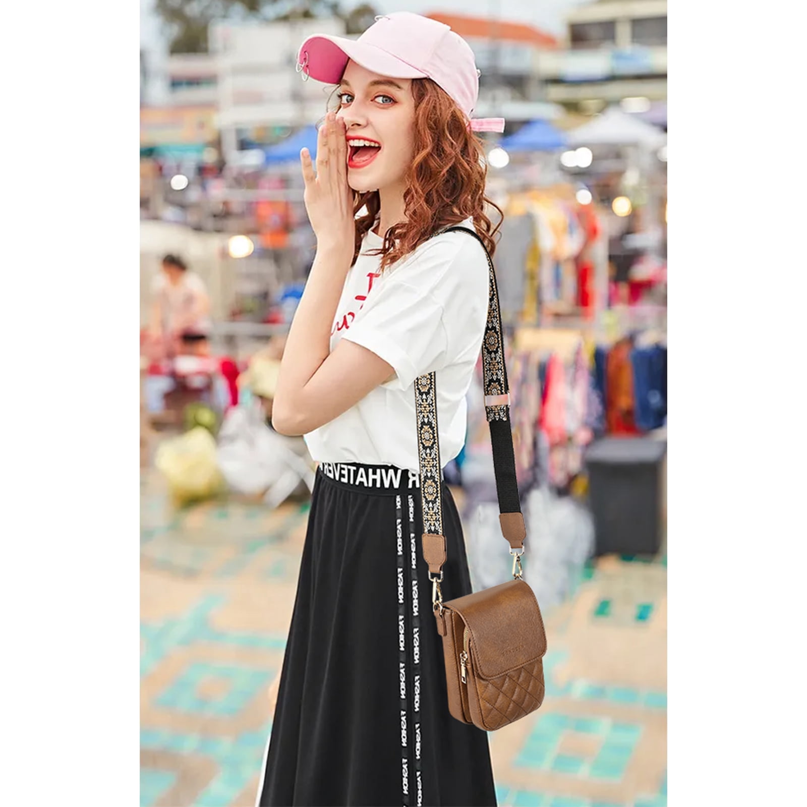 KALUNMA Crossbody Bags for Women Trendy Leather Triple Compartment Cell Phone Shoulder Wallet Purses with Card Slots