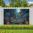 thumbnail image 2 of Spooky Scene Halloween Banner Gothic Theme Pumpkin Lantern Skeleton Design Cemetery Setting for Halloween Party Event Decor, 2 of 5