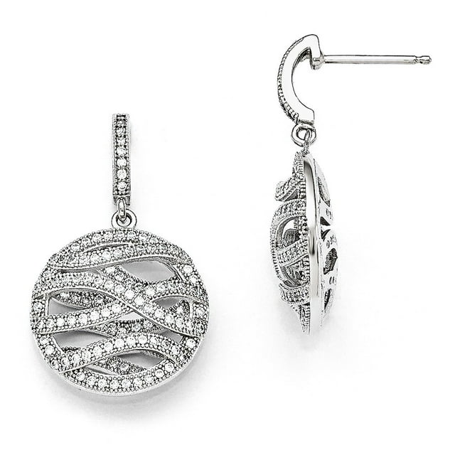 925 Argent Sterling et CZ Zircone Cubique Simulée Diamant Poli Ronde Dangle Boucles d'Oreilles Post Mesures 28x19mm Large Je