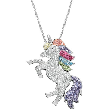 Sterling Silver Crystal Unicorn Pendant, 18