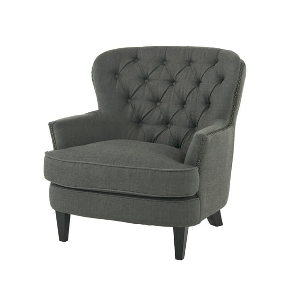 GDF Studio Ishtar Contemporary Tufted Club Chair with Nailhead Trim, Gray Fabric and Matte Black
