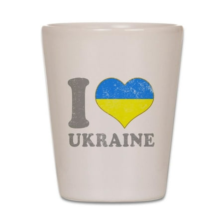 

CafePress - I Love Ukraine Native Ukrainian Flag - White Shot Glass Unique and Funny Shot Glass