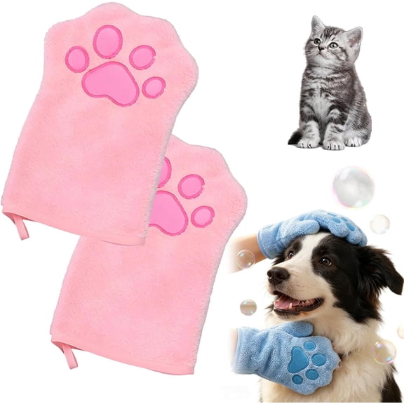Super Absorbent Coral Fleece Pet Towel, Quick-Drying Microfiber Bathing Cloth for Cats & Dogs, Portable Paw Cleaning & Drying Towel, 24"x12" (K)
