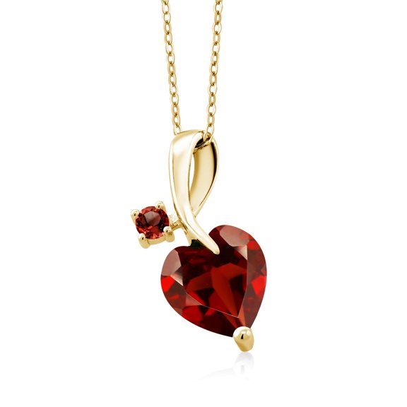 Gem Stone King 2.90 Ct Heart Shape Red Garnet 18K Yellow Gold Plated Silver Pendant