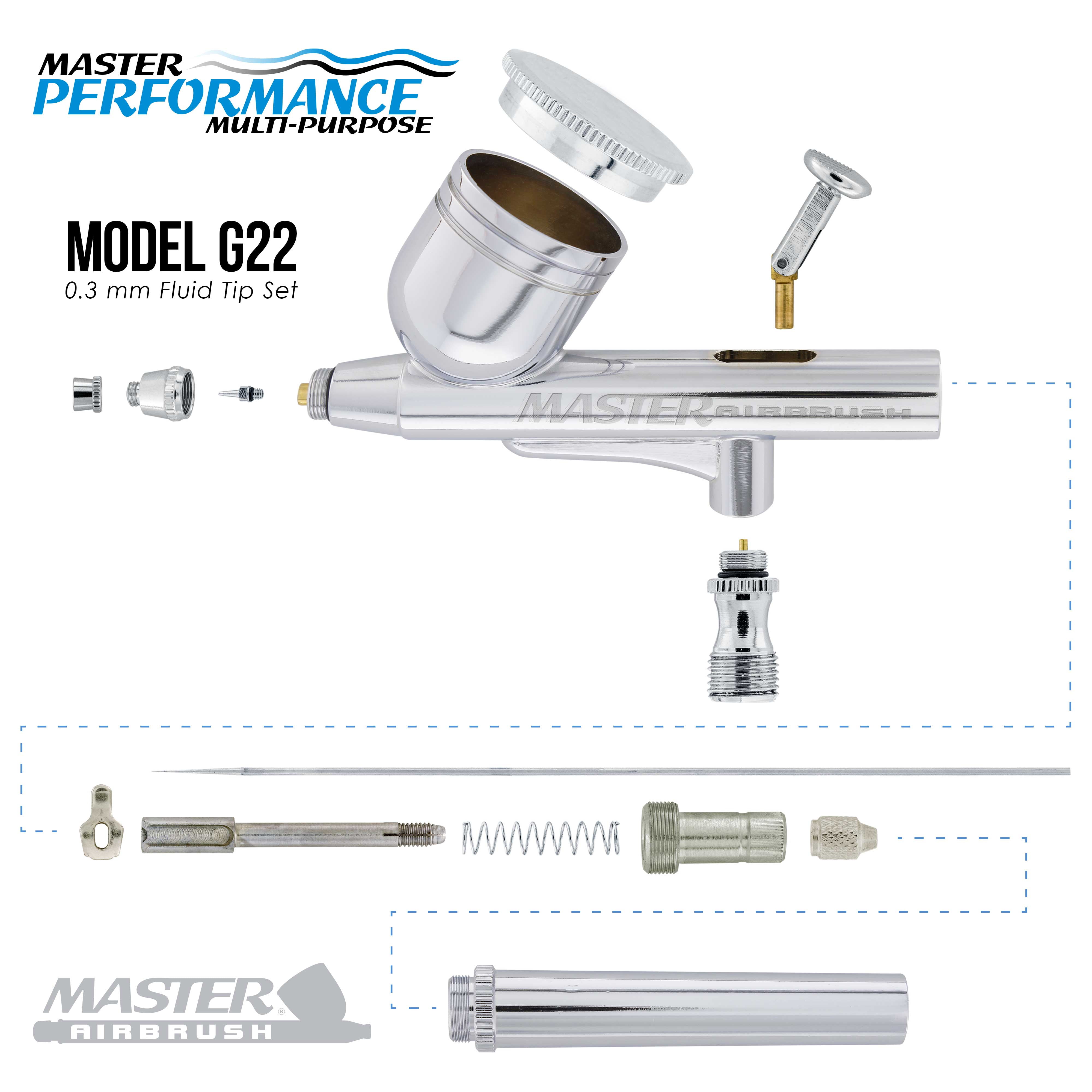 Master Airbrush Cool Runner II Dual Fan Air Compressor System Kit with a G22 Gravity Feed Dual-Action Airbrush Set with 0.3 mm Tip - Hose, Holder, How-To Guide - Hobby, Auto, Cake, Tattoo, Body Art
