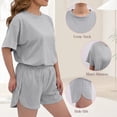 thumbnail image 2 of Mecto Women's Classic Striped Pajama Set Short Sleeve Round Neck Soft Stretchy Breathable Sleepwear with Side Slit Shorts Size M, 2 of 6