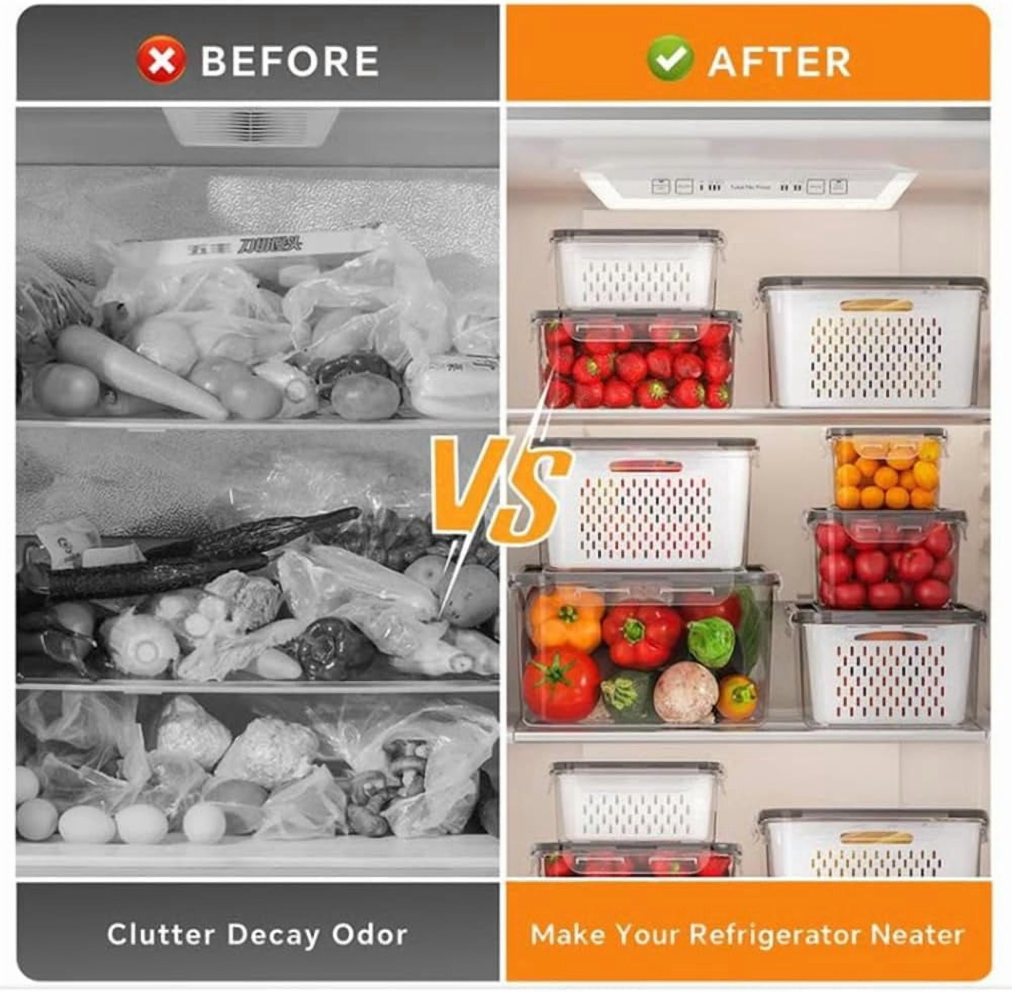 Fruit Storage Containers for Fridge 3PCS, 4-in-1 Produce Containers with Lid & Removable Strainer Colander, Airtight Vegetable Keepers for Kitchen