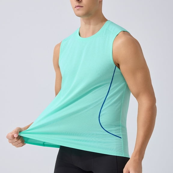Ceisia Men's Summer Casual Sleeveless Tank Top Solid Color Round Neck Pullover Breathable Athletic Vest Gifts for Father Green L